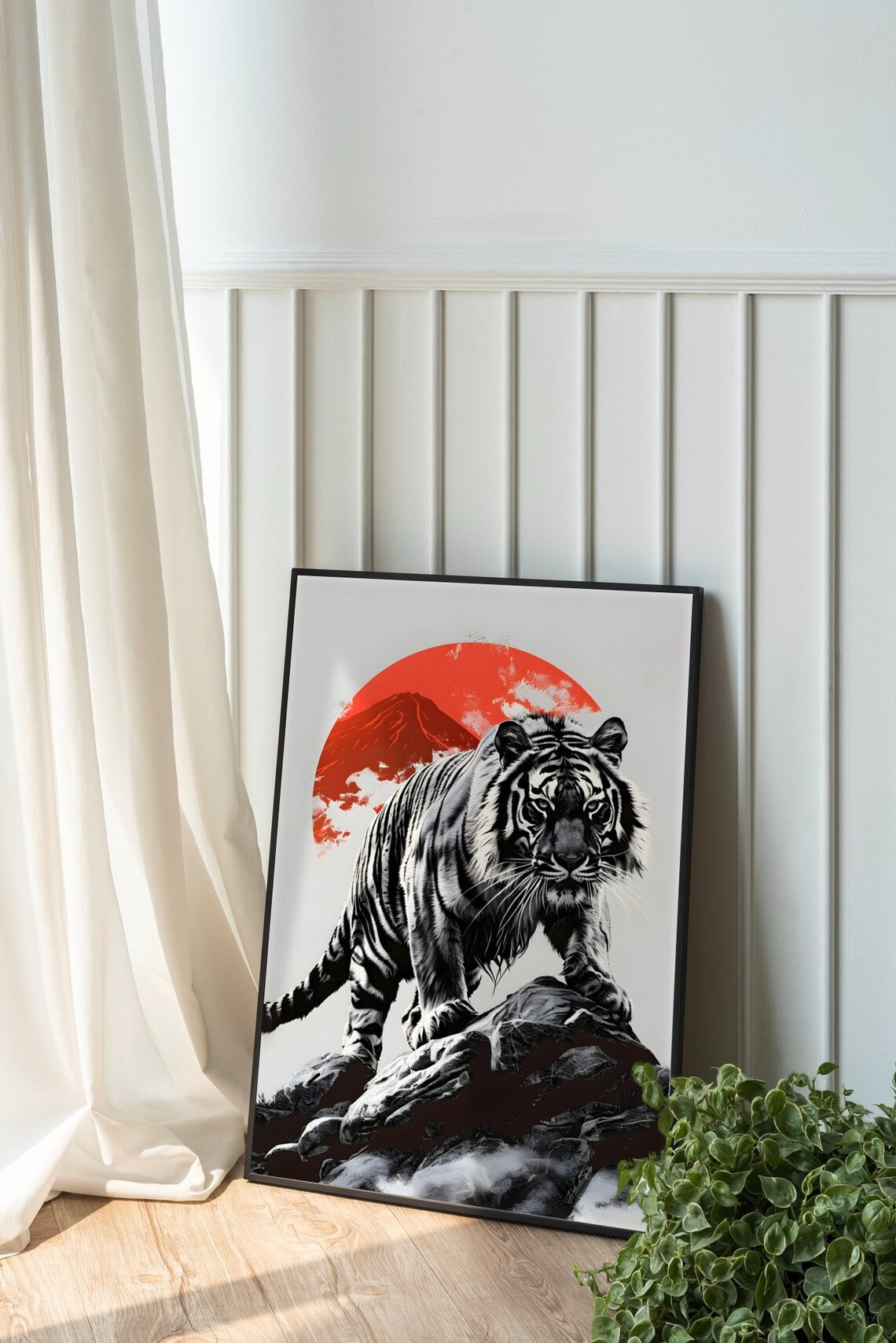 Black and White Tiger Poster, Japan and Mount Fuji - Image 2