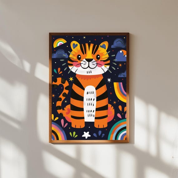 Funky Baby Tiger Nursery Art Print Whimsical Jungle Animal