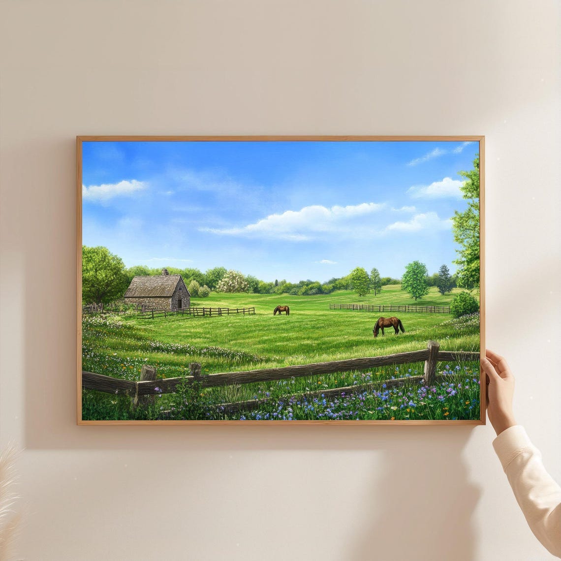 Spring English Countryside Horse Pasture Farm Meadow Wall Art
