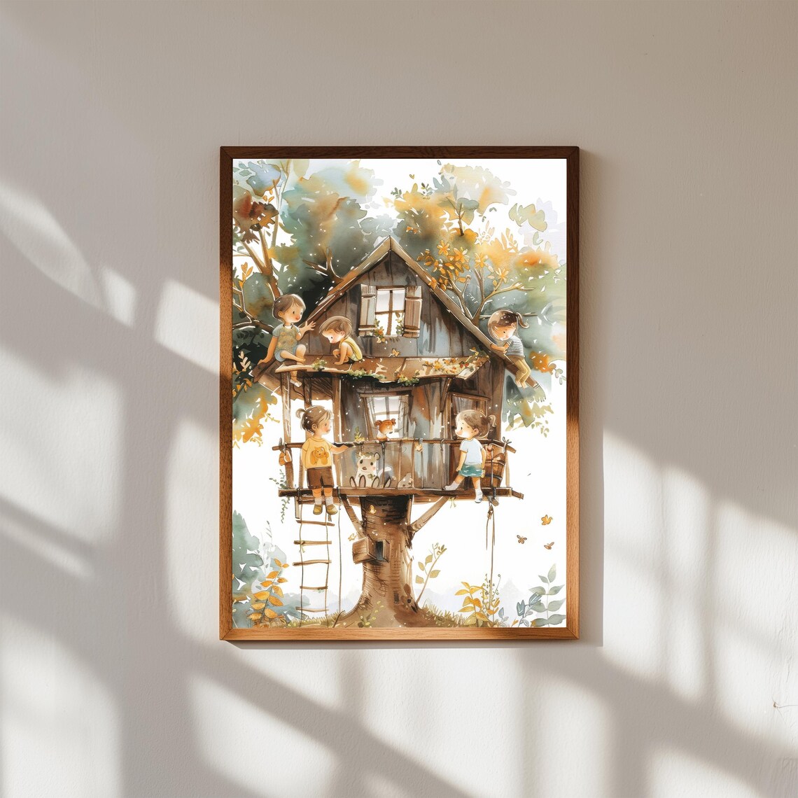 Whimsical Treehouse Watercolor Nursery Art Print