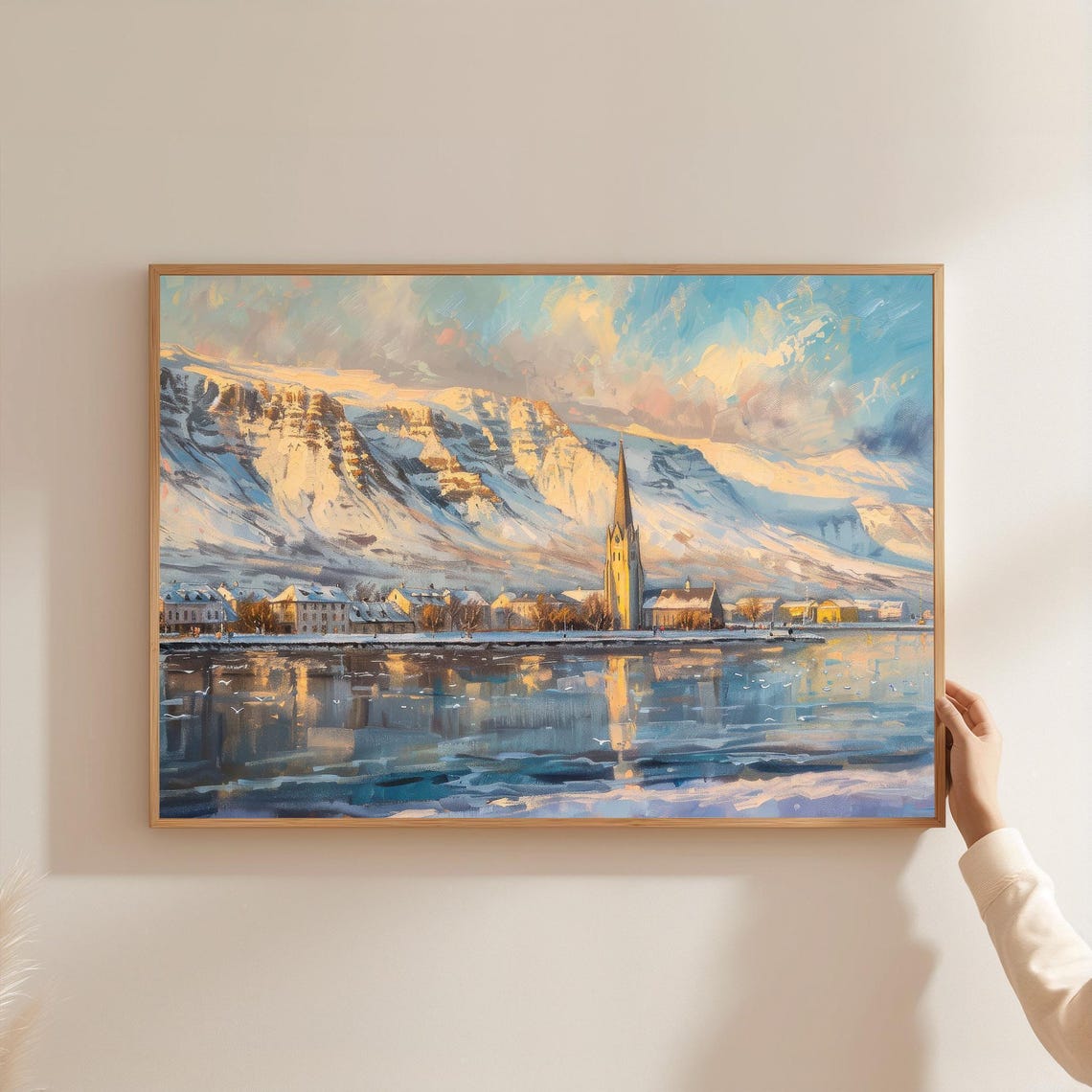 Hallgrimskirkja Reykjavik Winter Snowy Mountain Painting Poster