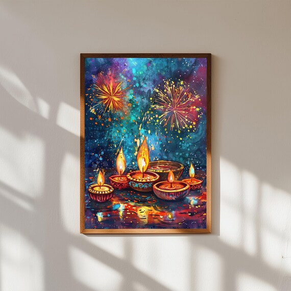 Diwali Watercolor Print Festival Of Lights Home Decor