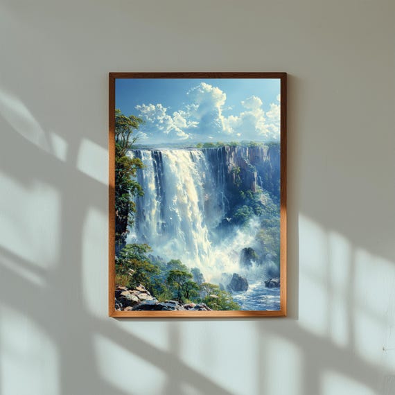 Victoria Falls Watercolor Painting African Landscape Wall Art