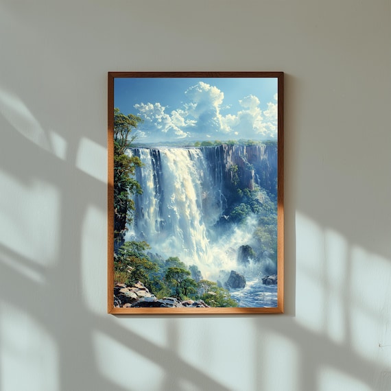 Victoria Falls Watercolor Painting African Waterfall Mist Landscape Poster