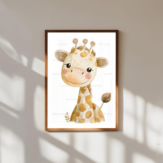 Baby Giraffe Watercolor Print Safari Nursery Wall Art