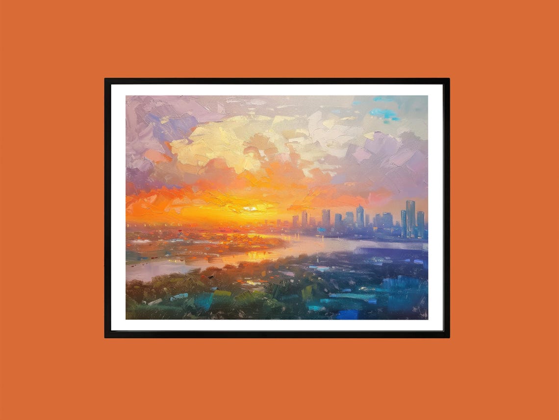Sunset Cityscape Art Print Modern Impressionist Urban Landscape
