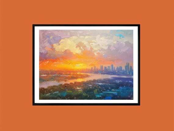 Sunset Cityscape Art Print Modern Impressionist Urban Landscape