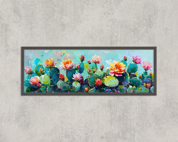 Blooming Cactus Flowers Panoramic Desert Garden Oil Painting Wall Art