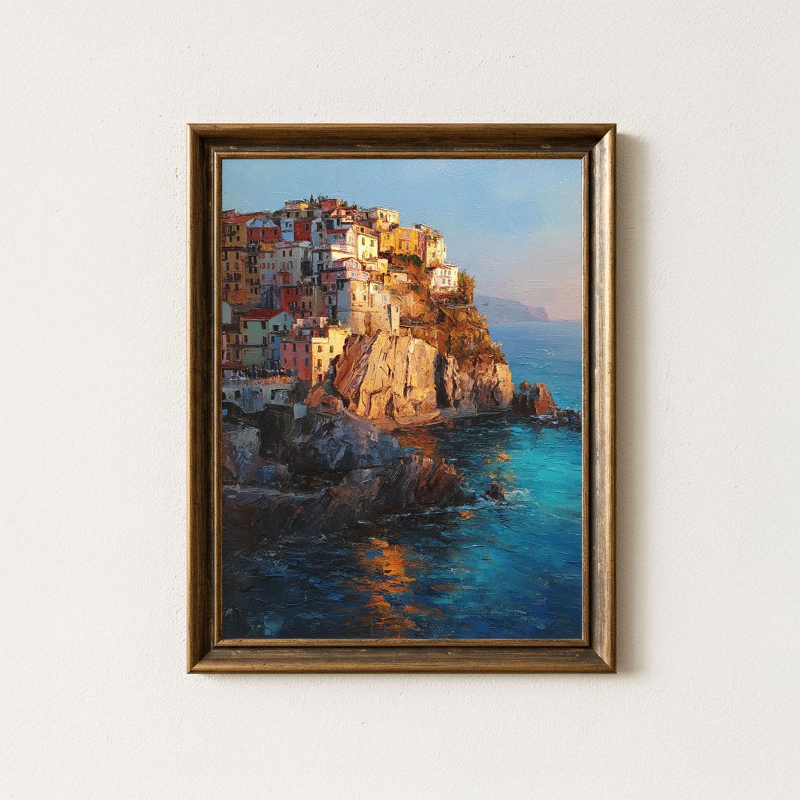 Cinque Terre Italy Cliffside Village Golden Hour Oil Art Print