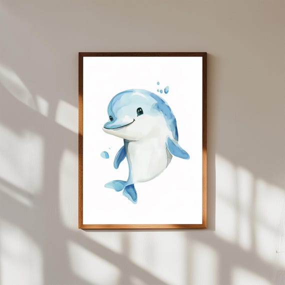 Baby Dolphin Watercolor Print Ocean Nursery Wall Art