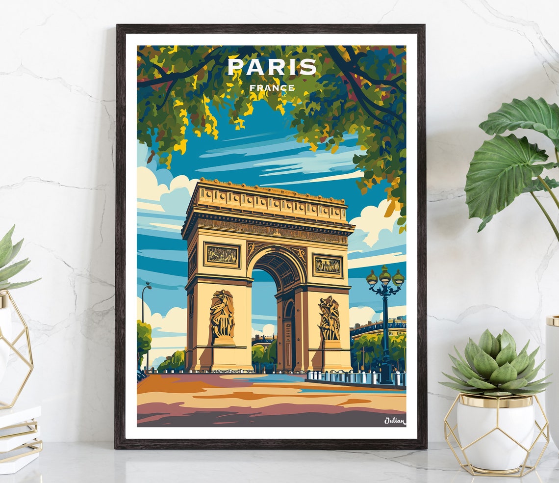 Paris Arc de Triomphe Monument on Champs Elysees Travel Poster