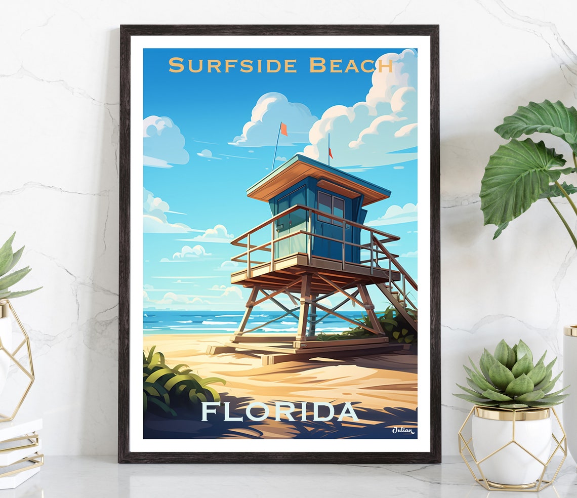 Surfside Beach Florida Lifeguard Tower Under Blue Skies Poster