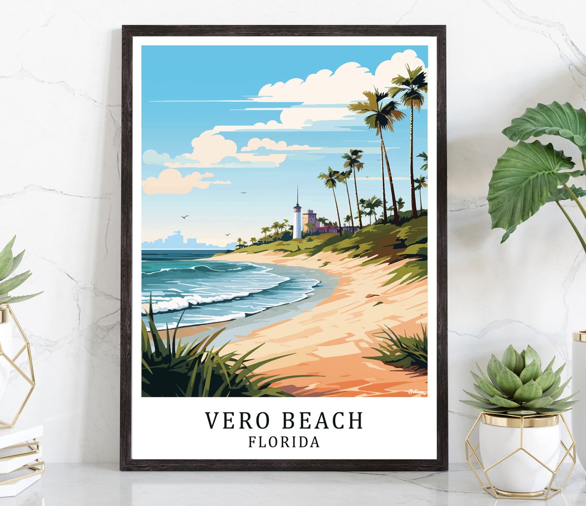 Vero Beach Coastline Lighthouse Day View Florida Travel Poster