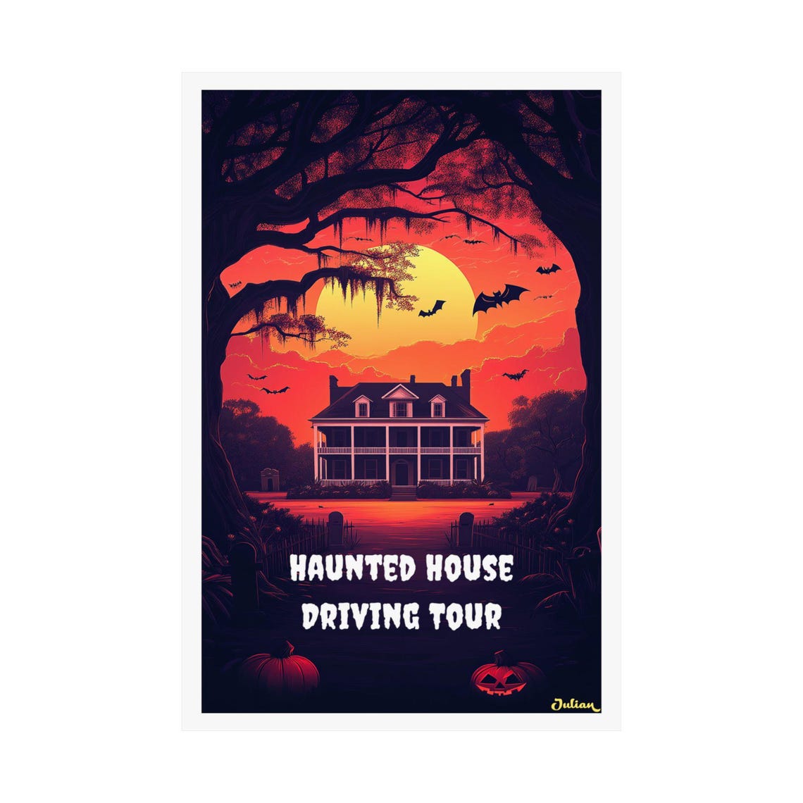 Haunted House Driving Tour Mansion Under Full Moon Halloween Poster - Image 2