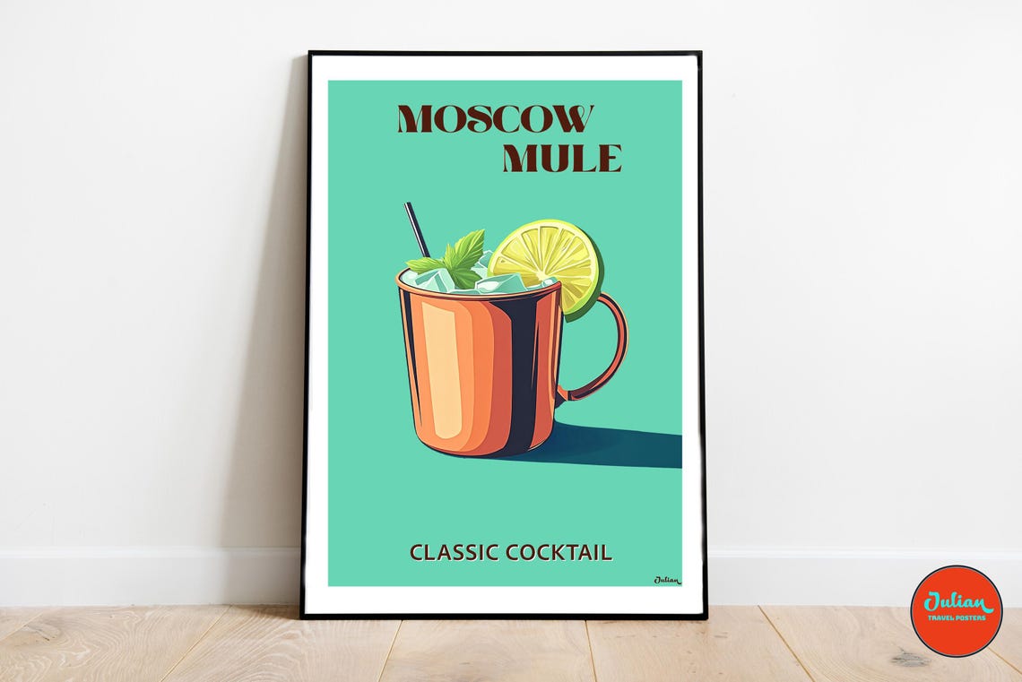 Classic Moscow Mule in Copper Mug with Lime Cocktail Bar Poster