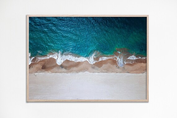 Aerial Beach View Teal Ocean Waves Photo Turquoise Coastline Sea Poster
