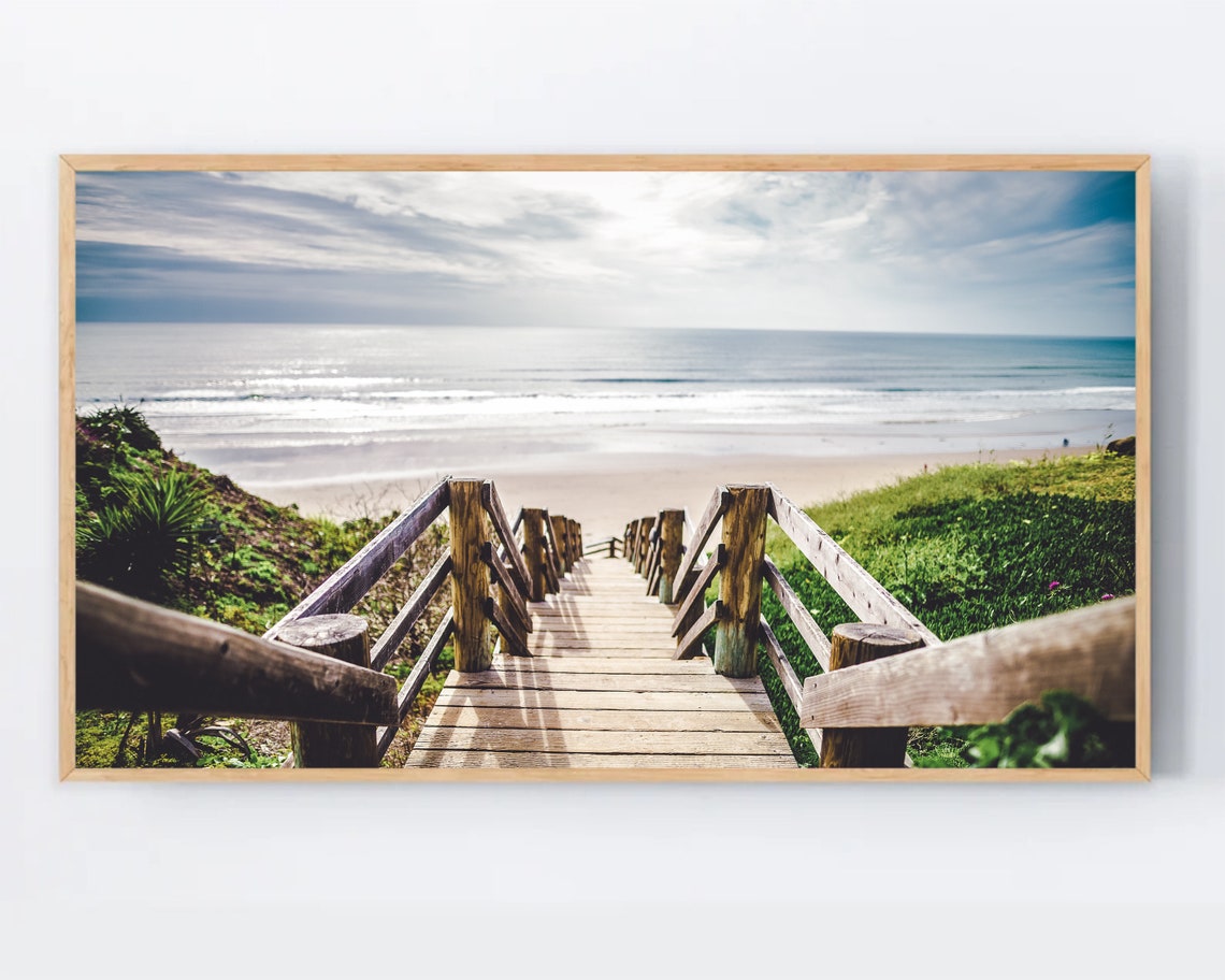 Wooden Stairs Walkway to Beach Ocean Coast Scenic Photo Art Poster