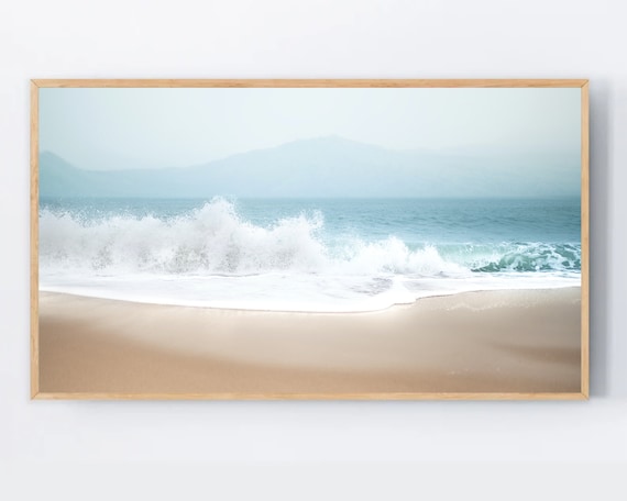 Soft Ocean Waves Sandy Beach Foamy Surf Pastel Calm Coastal Art Poster