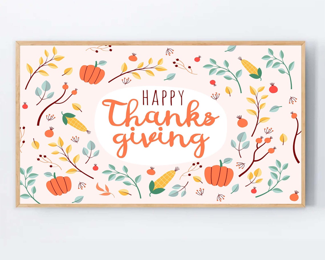Happy Thanksgiving Autumn Pumpkins Leaves Fall Pattern Art Poster