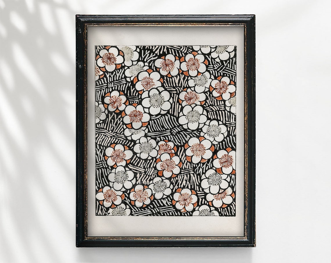 Japanese Vintage Blossom Floral Woodblock Pattern Fine Art Poster