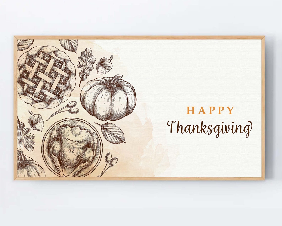 Happy Thanksgiving Vintage Sketched Feast Dinner Table Art Poster