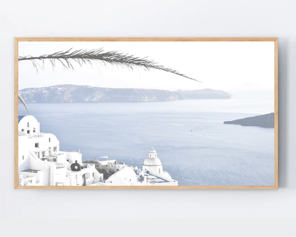 Santorini Greece Whitewashed Blue Dome Aegean Sea View Poster