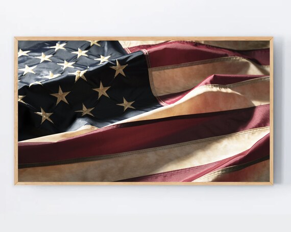 Vintage American Flag Waving Close Up Patriotic Photo Poster