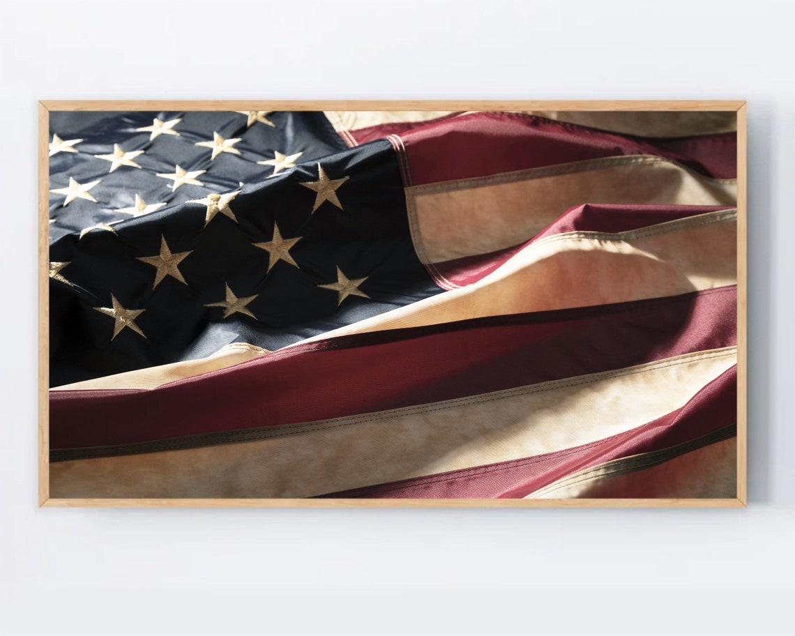 Vintage American Flag Waving Close Up Patriotic Photo Poster