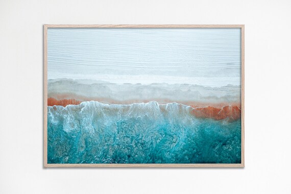 Aerial Ocean Wave Top View Turquoise Surf Drone Photography Art Print
