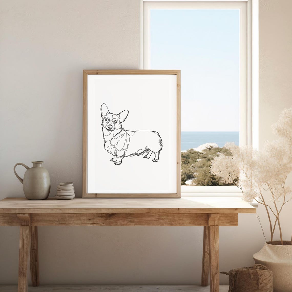 Corgi Standing Single Line Art Cute Minimalist Small Dog Print