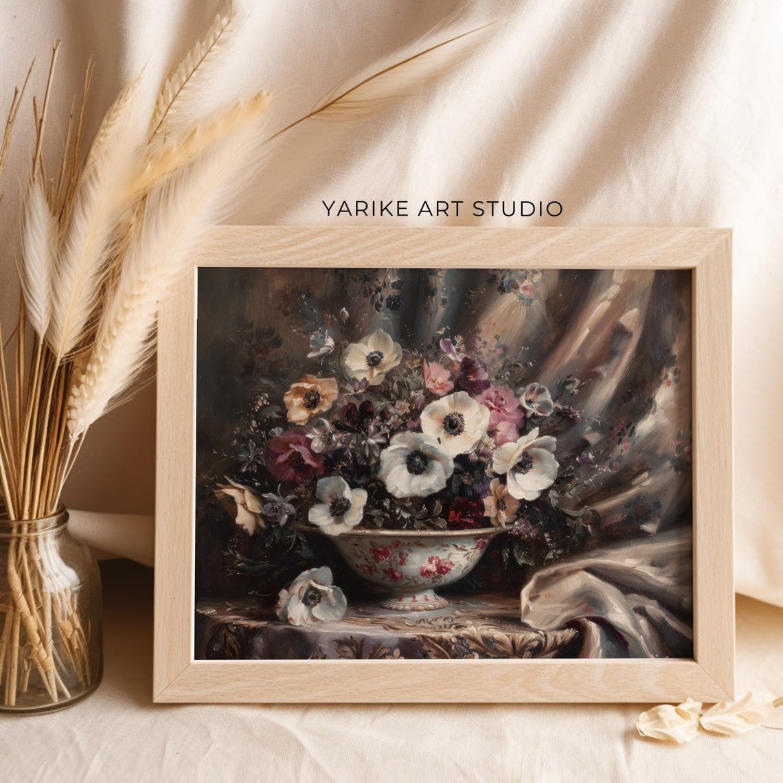 Anemone Bouquet Floral Bowl Elegant Vintage Still Life Poster - Image 6