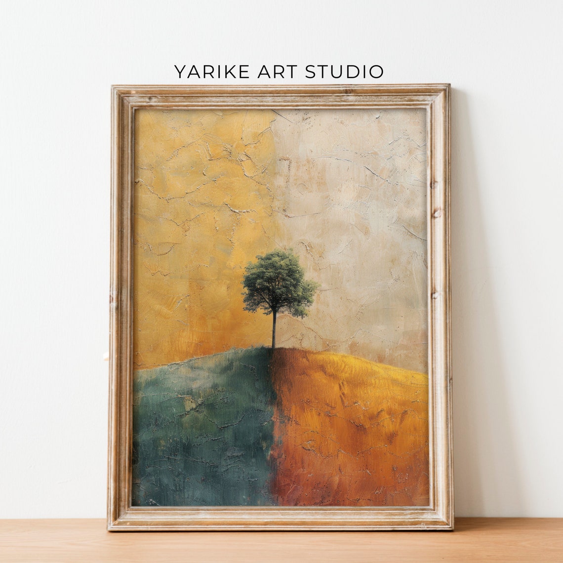 Lonely Tree Abstract Earth Tone Gold Green Minimalist Poster - Image 2