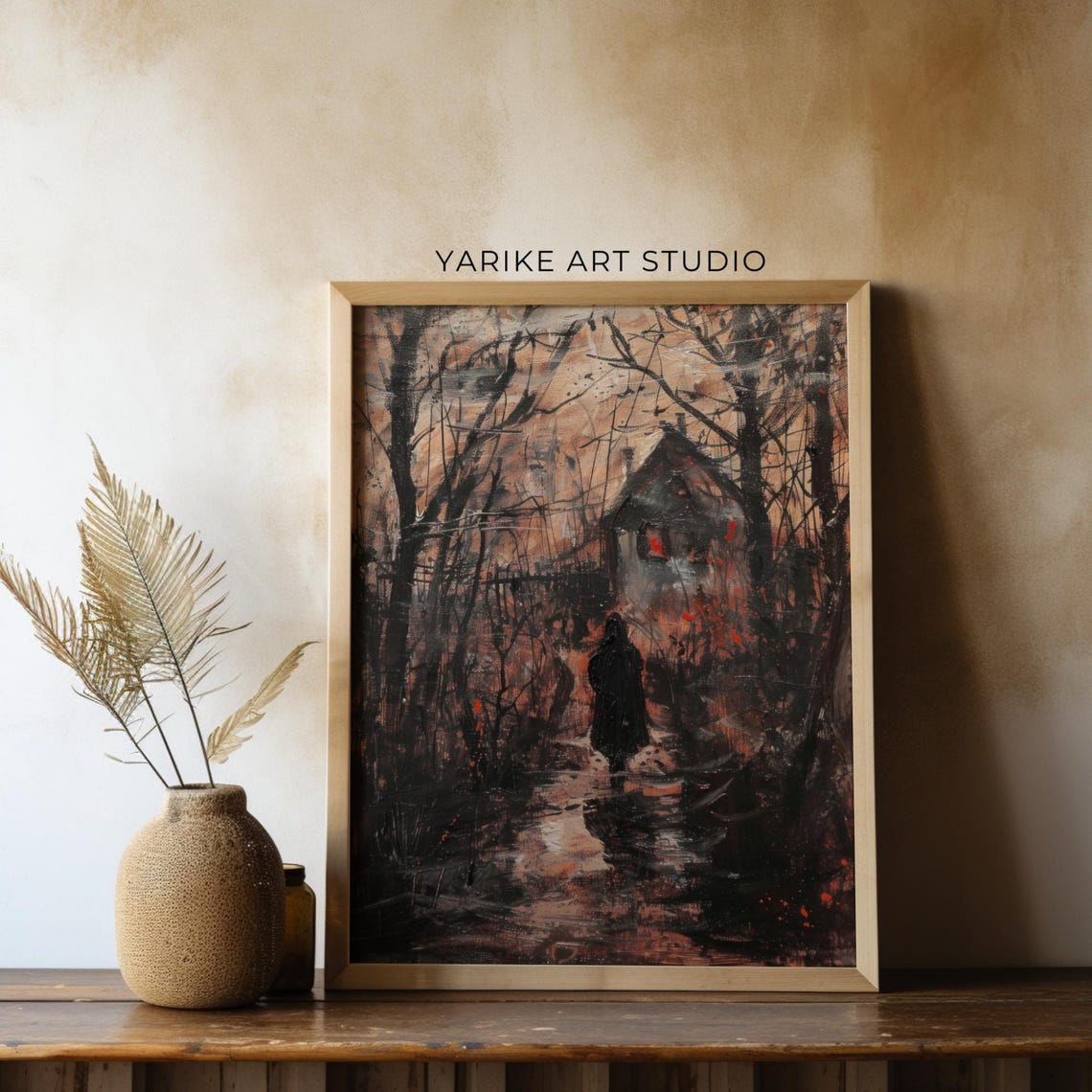 Vintage Dark Spooky Forest Path With Hooded Figure Halloween Poster - Image 3