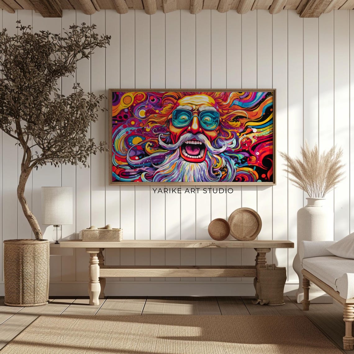 Crazy Psychedelic Santa Sunglasses Rainbow Abstract Christmas Poster - Image 2