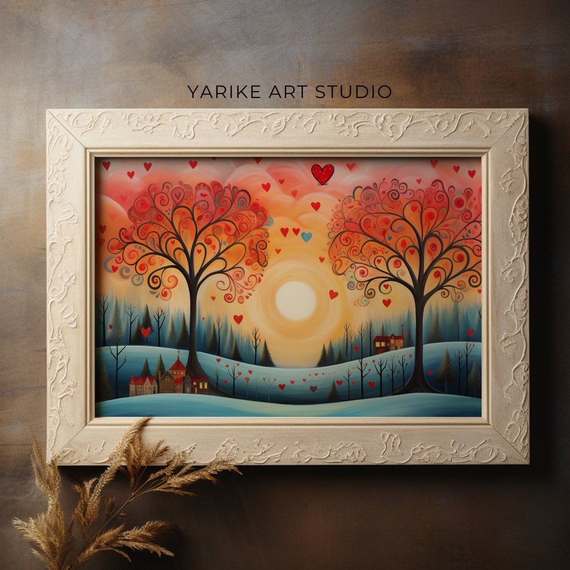 Whimsical Love Trees With Hearts Snowy Folk Valentine Poster - Image 4