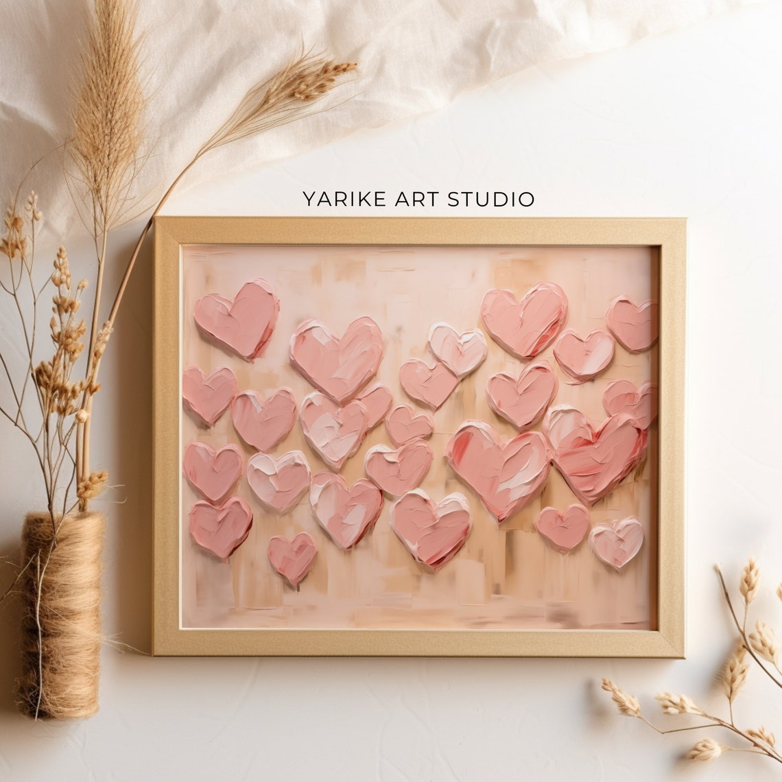 Blush Pink Textured Hearts Impasto Valentine Painting Poster - Image 3