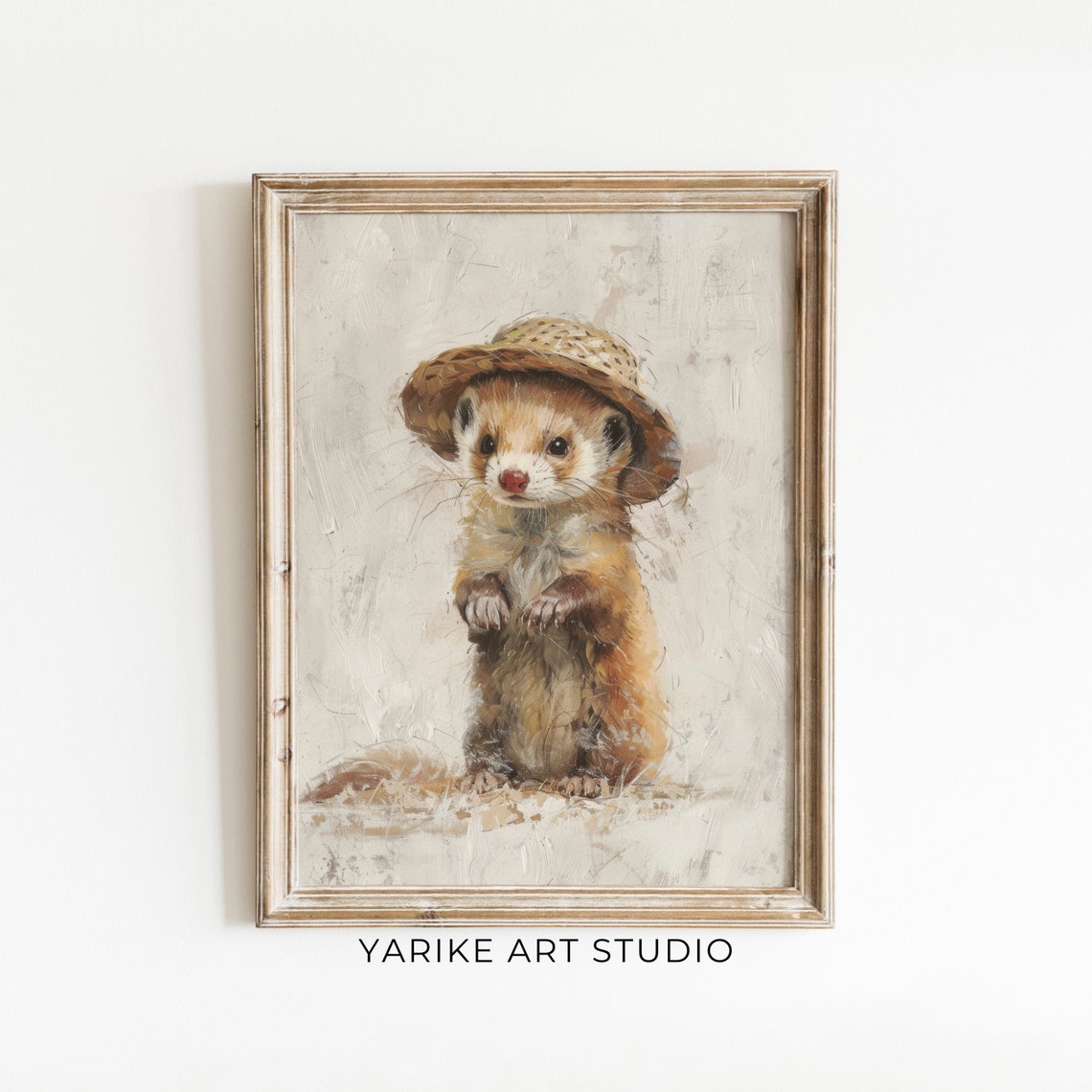 Vintage Ferret Portrait Painting Rustic Wall Art Decor Farmhouse Wall Art Woodland Animal Print Nursery Mustelid Ai Wall Art Print 665