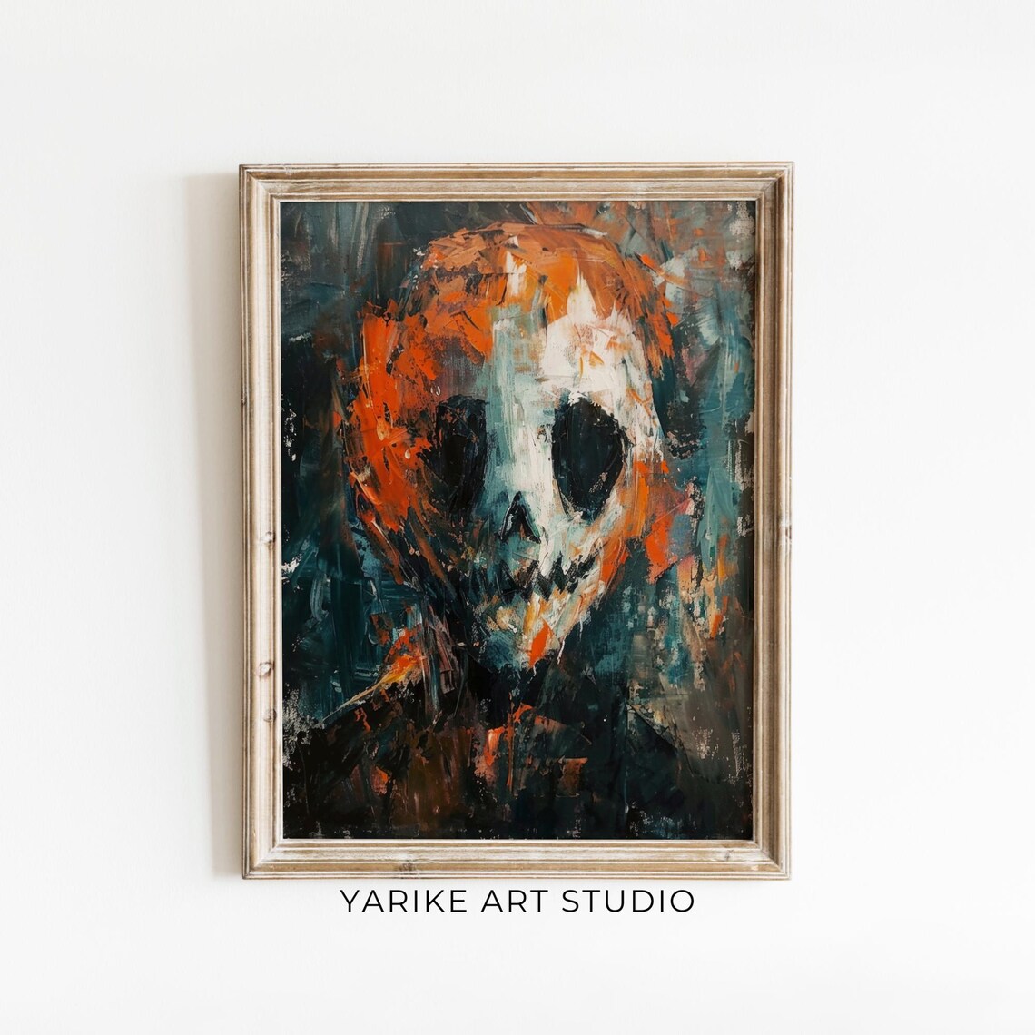 Abstract Scary Skull Face Painting Moody Abstract Macabre Print Impressionism Horror Print Halloween Decor Wall Art 782