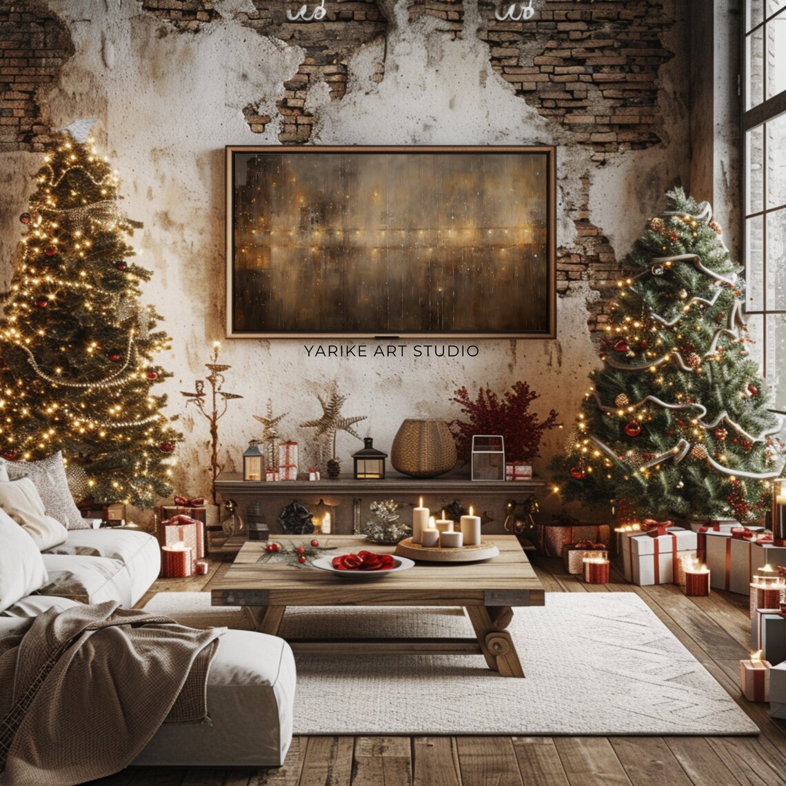 Abstract Golden City Lights Winter Night Bronze Painting Poster - Image 2