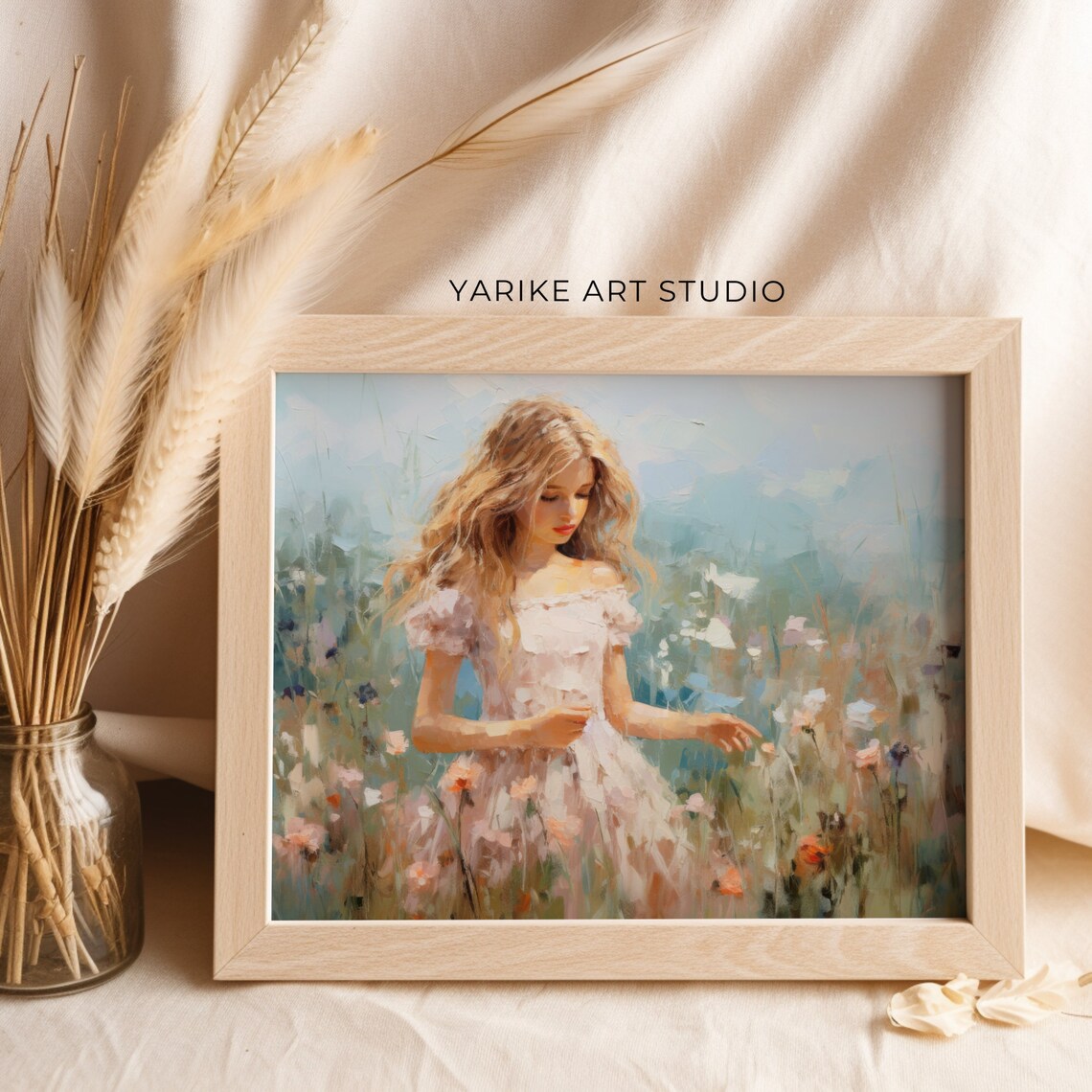 Girl In Pink Dress Wildflower Meadow Dreamy Spring Portrait Poster - Image 2