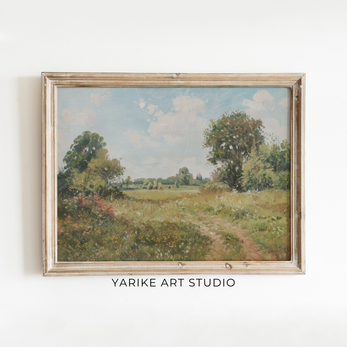 Vintage Spring Meadow Landscape, Rustic Country Field Art Print