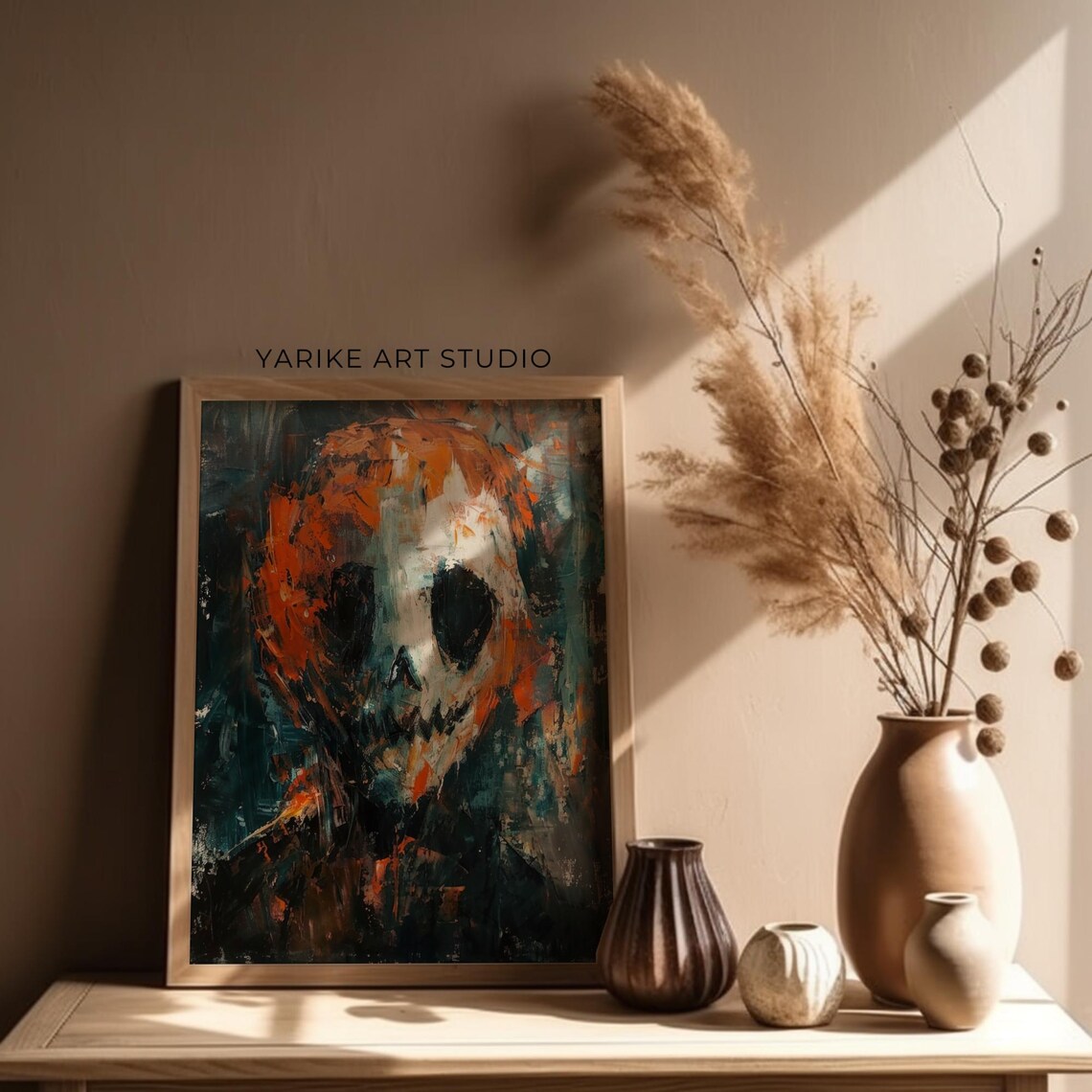 Abstract Scary Skull Face Painting Moody Abstract Macabre Print Impressionism Horror Print Halloween Decor Wall Art 782 - Image 4