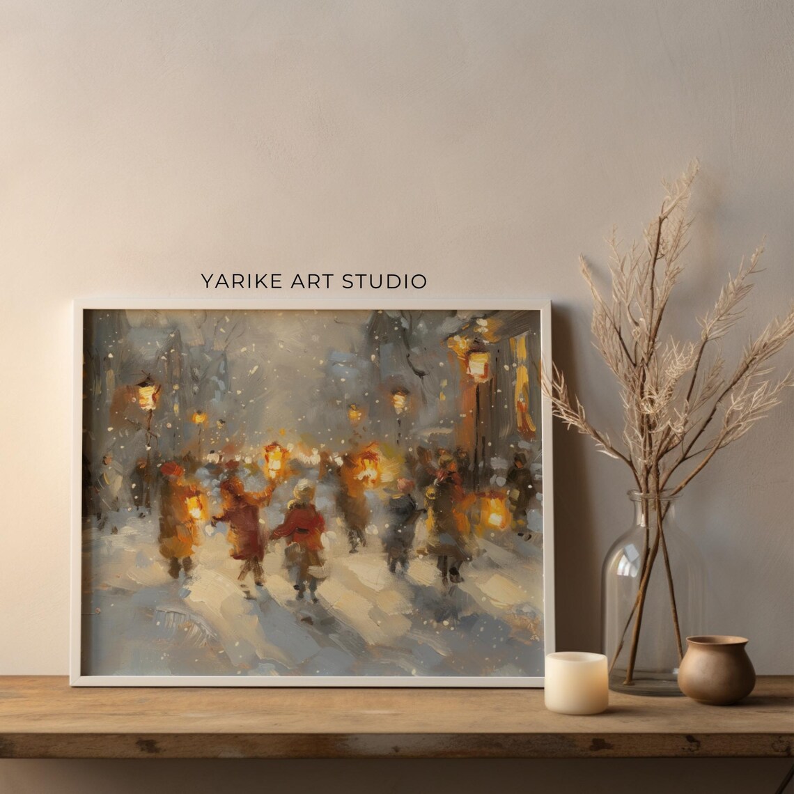 Children With Lanterns On Snowy Winter Night Street Scene Poster - Image 2