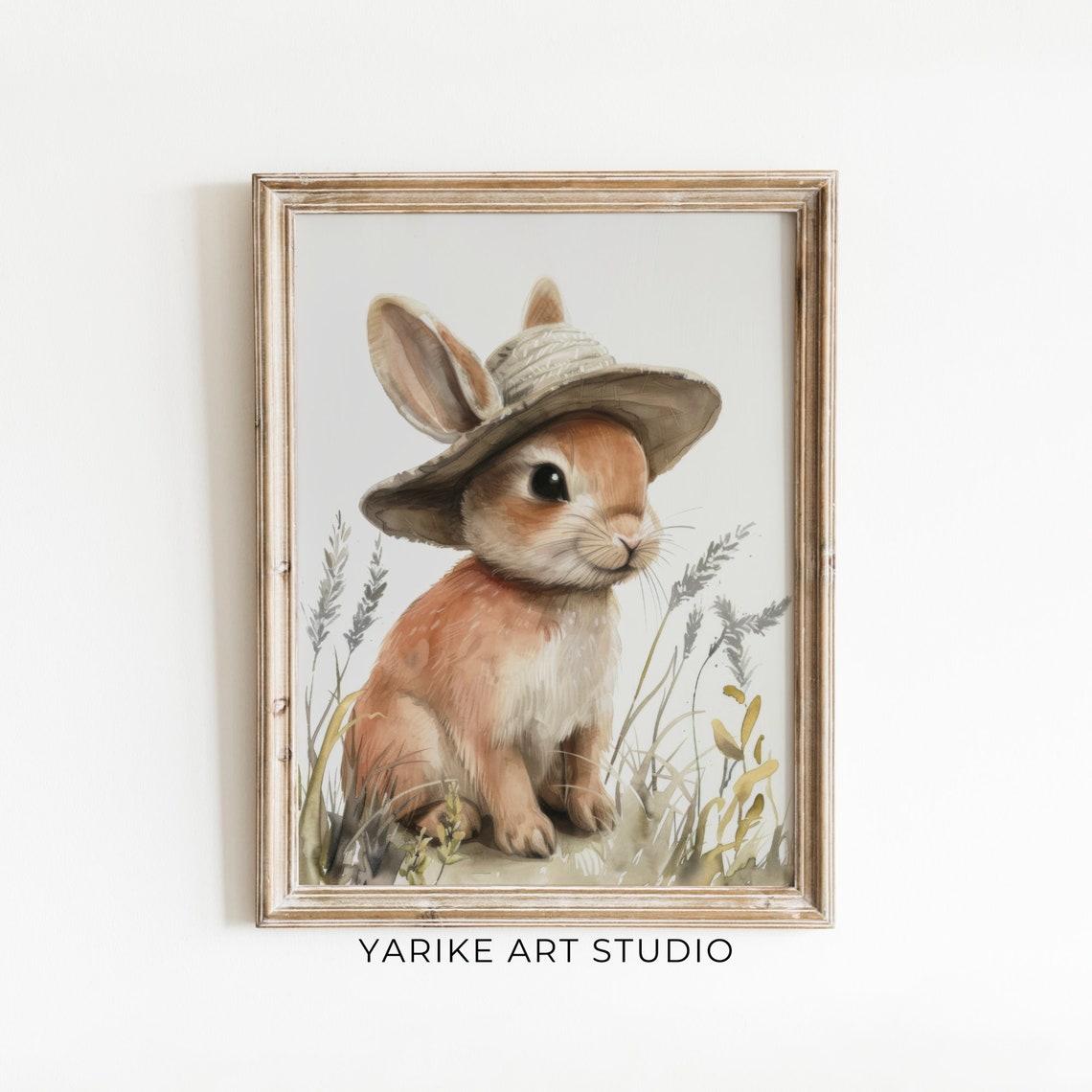 Cute Bunny Wearing Straw Hat Watercolor Rabbit Nursery Poster - Image 6