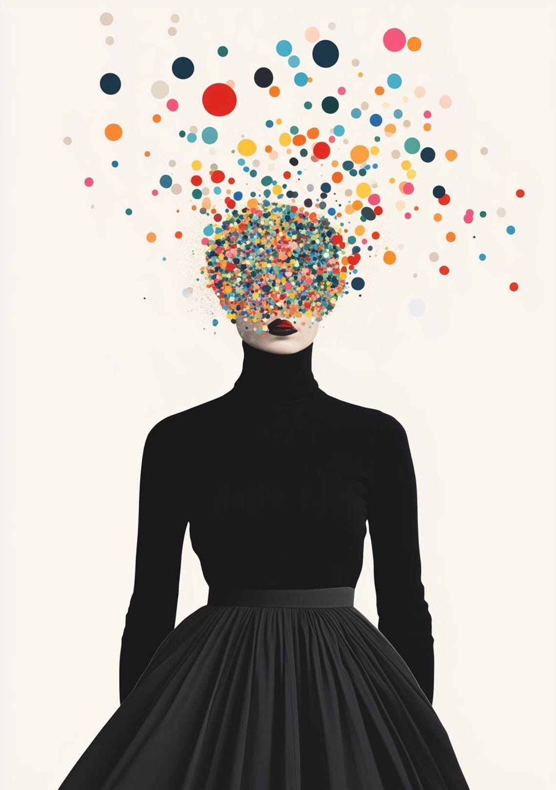 Abstract Woman Portrait with Confetti Dot Face Modern Poster