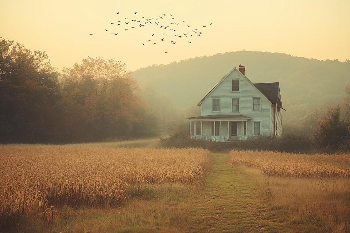 Rustic House Landscape, Impressionist Style Art Print