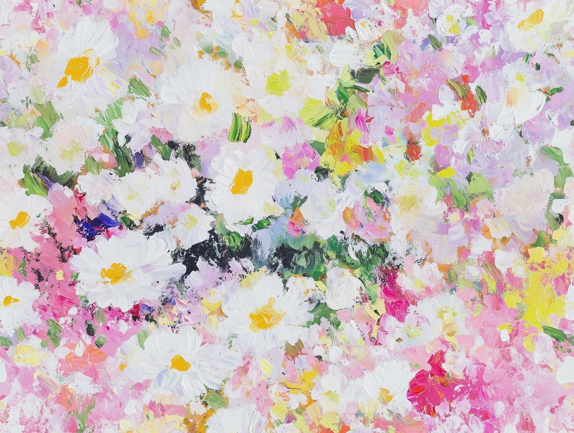 Impressionist Field of White Daisies in Soft Pink Floral Poster