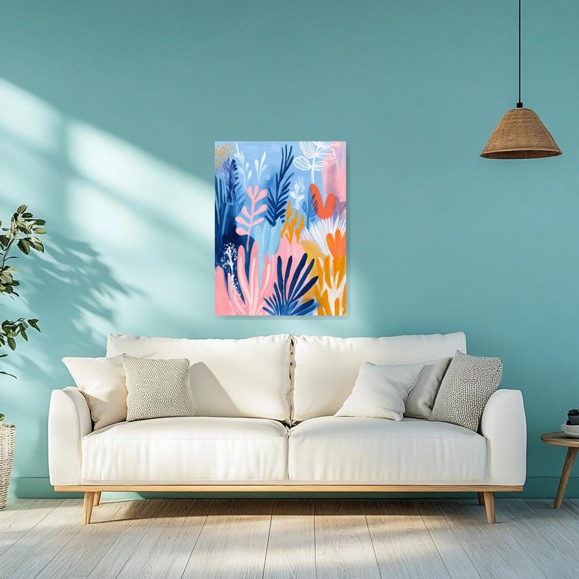 Colorful Abstract Botanical Plant Forms in Blue and Pink Poster - Image 2