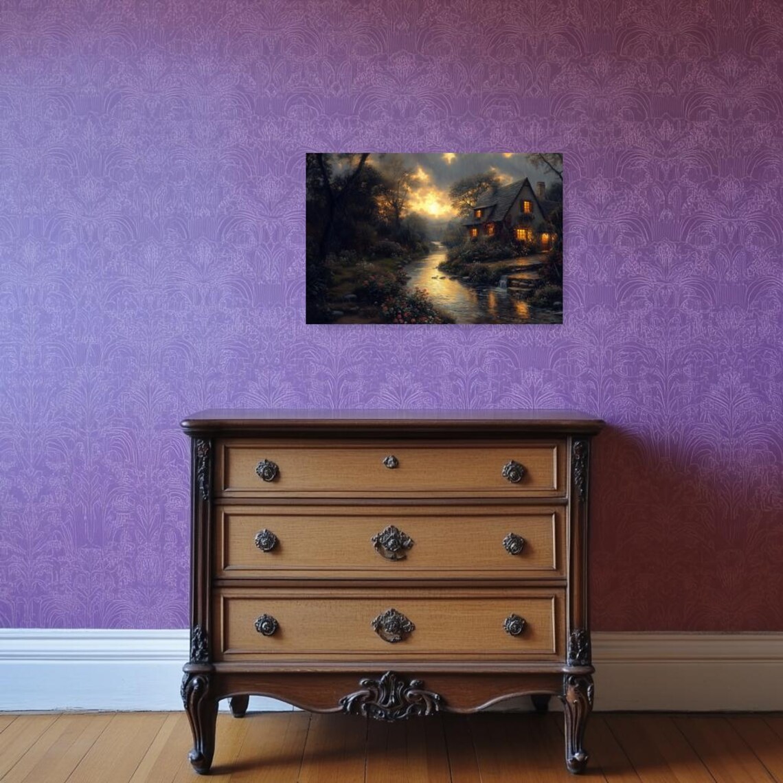 Thomas Kinkade-Inspired Cottage Landscape Art Print - Image 3