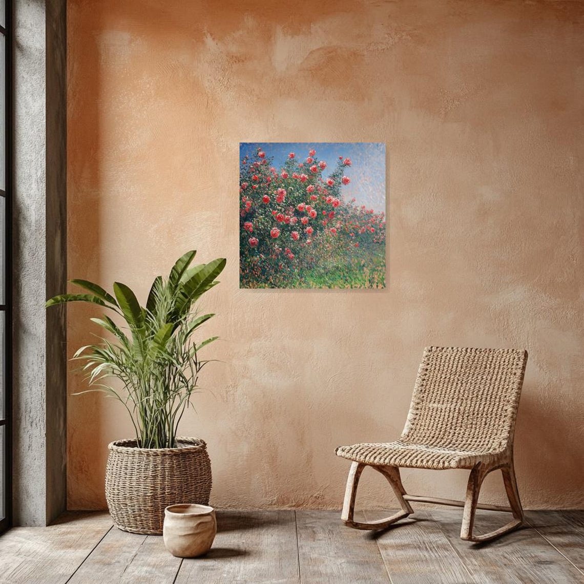 Lush Red Rose Garden Blooming Under Blue Sky Impressionist Poster - Image 3
